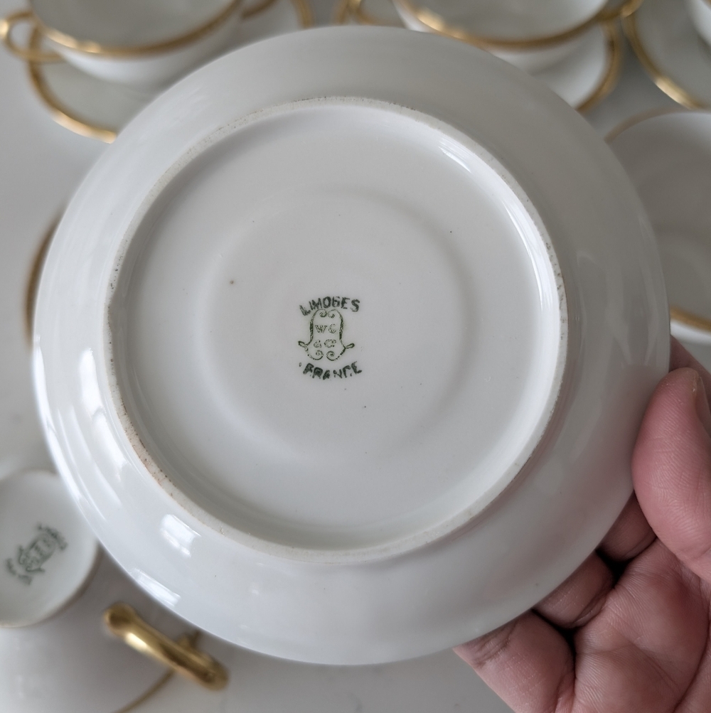 Limoges France William Guérin Circa 1900–1932 Soup Cup with Saucer Double Handle - Picture 10 of 16